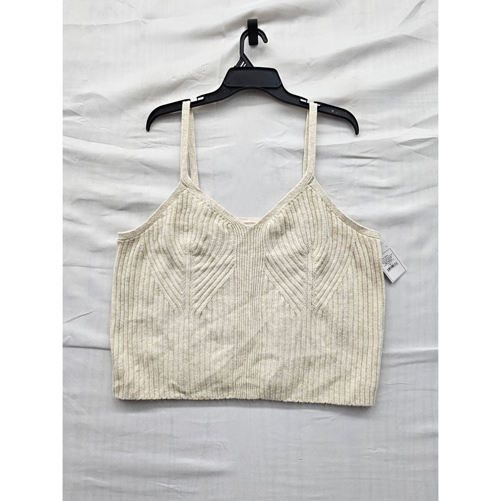 Auden Womens Ribbed Knit Cami Top Beige Cotton Blend Casual Size 1X